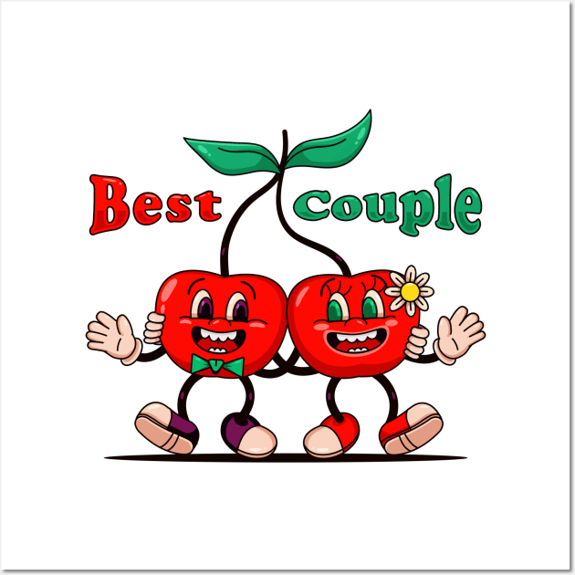 Best Couple, illustration of a romantic cherry couple Wall Art by Vyndesign